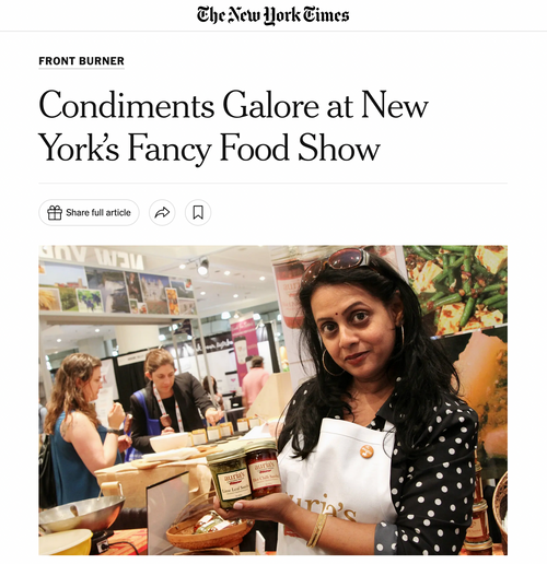 <h5>The New York Times: July 6th, 2015</h5><p>Condiments Galore at New York's Fancy Food Show</p>