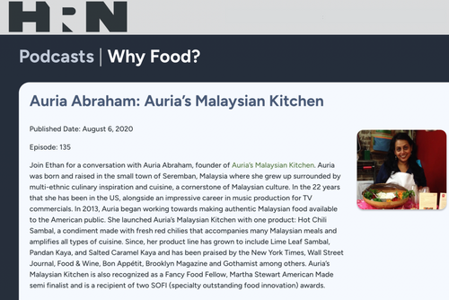 <h5>HERITAGE RADIO NETWORK : August 6th 2020</h5><p>Why Food Podcast – Auria Abraham</p>