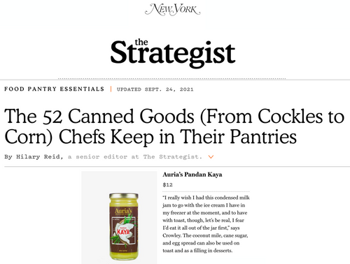 <h5>New York Magazine: September 24, 2021</h5><p>The 52 Canned Goods (From Cockles to Corn) Chefs Keep in Their Pantries</p>